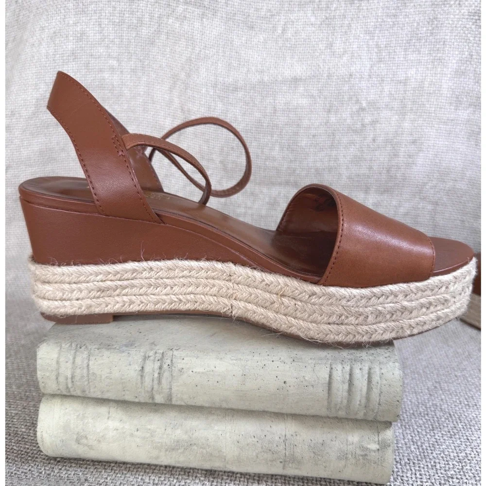 Lauren Ralph Lauren Delores Espadrille‎ Wedge Sandals Brown Leather 7B